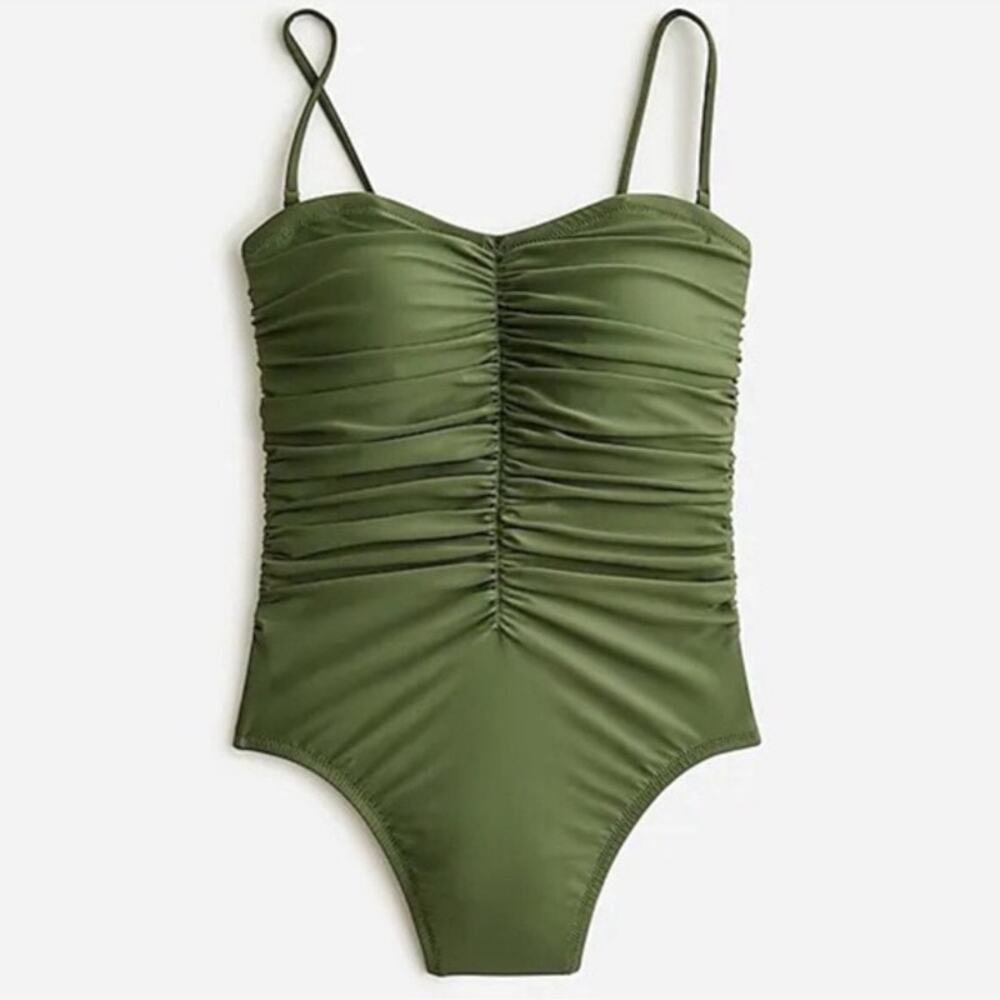 J. Crew Green Ruched Sweetheart One-Piece Size 22